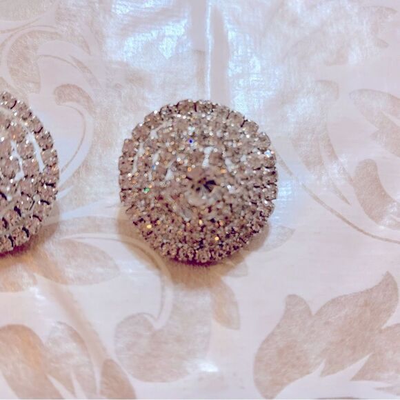 Vintage Rhinestones Pierced Earrings Silver Tone Metal Glam Bling 1” - Picture 3 of 4